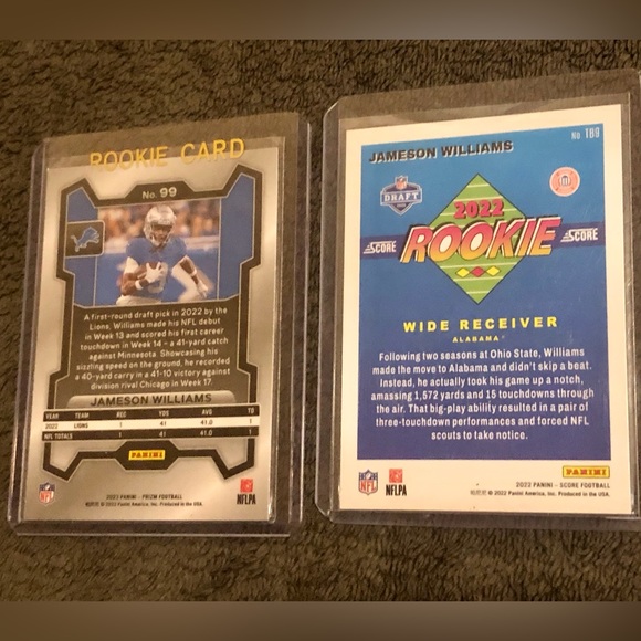Jameson Williams 2022 Panini Score Rookie Card & Prizm-Detroit Lions - Picture 2 of 2
